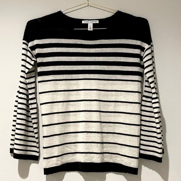 EUC Autumn Cashmere Sweater Black and White stripes Sz. XS - Picture 1 of 5